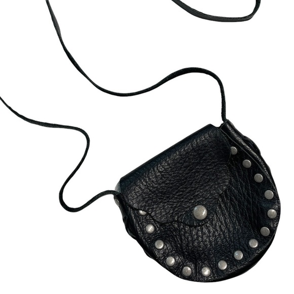 Handbags - Black Pebbled Leather Mini Crossbody Bag with Studs